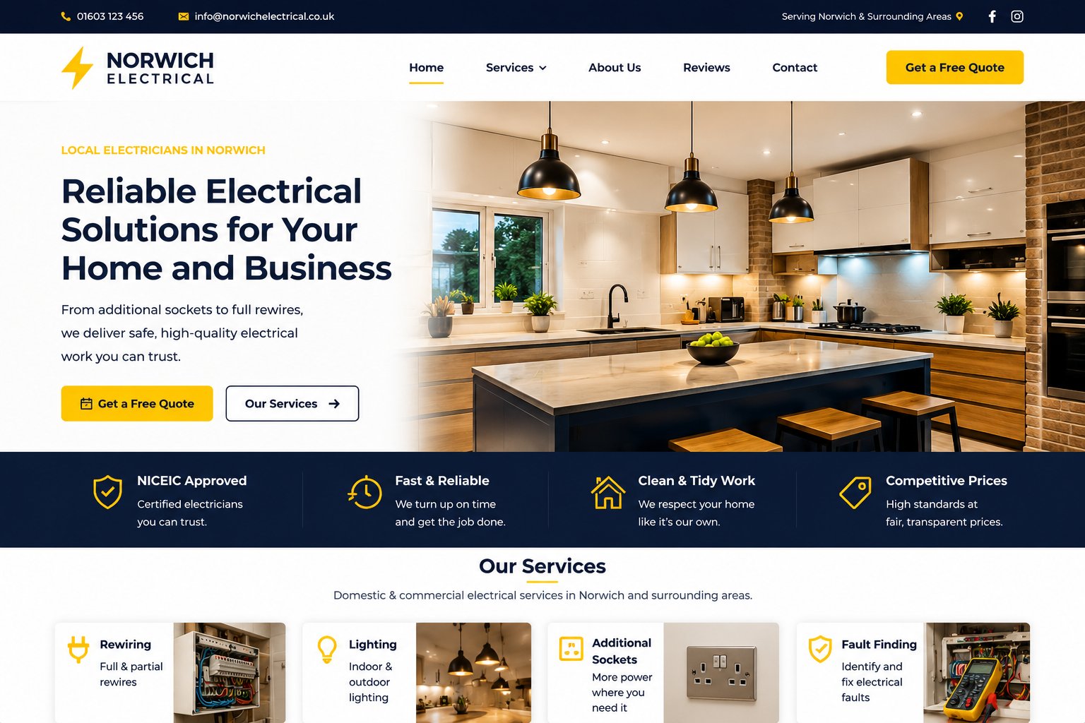 Example website for a local electrician — created by Into Digital