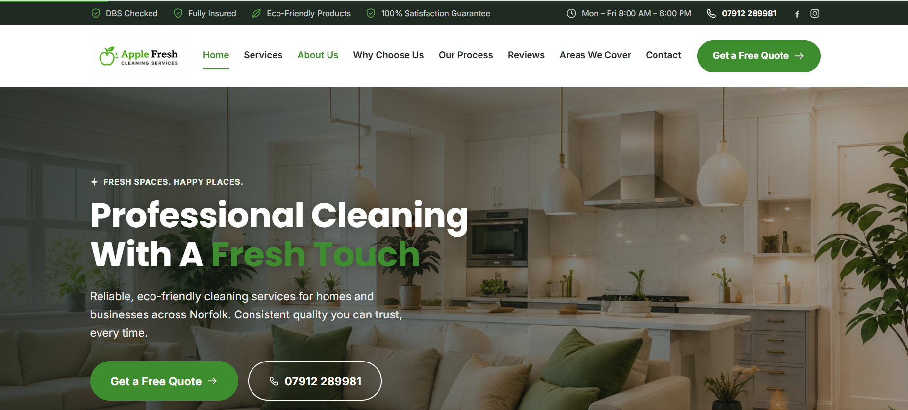 Apple Fresh Cleaning Services website homepage